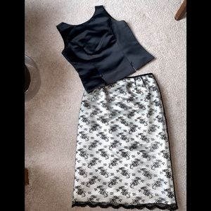 Kasper 2 piece semi formal black and white satin outfit.